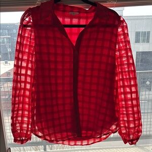 Sheer Red Checkered Blouse